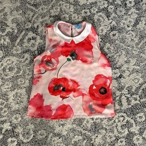 CeCe Watercolor Floral Sleeveless Blouse with Peter Pan Collar Large